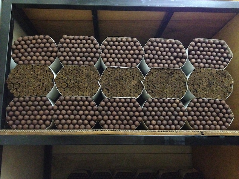 Cigars in an escaparte room at Joya de Nicaragua